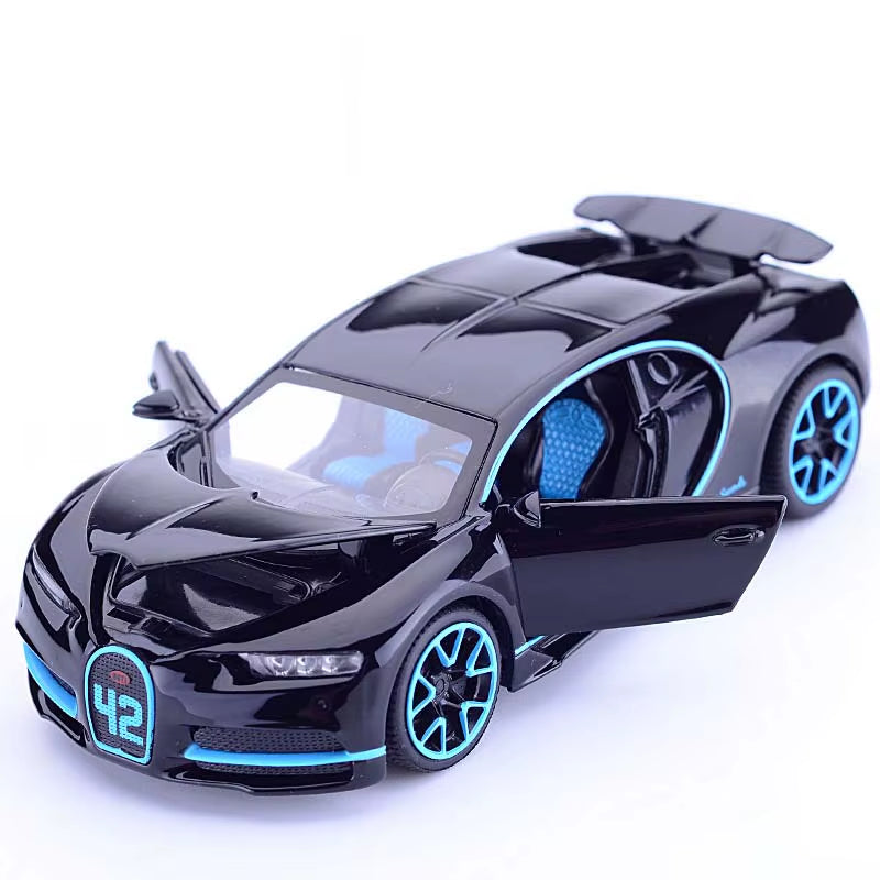 1/32 Bugatti Chiron Pull Back Alloy Sports Car Model Die Cast Toy Simulation Sound Light Super Racing Vehicle Toys