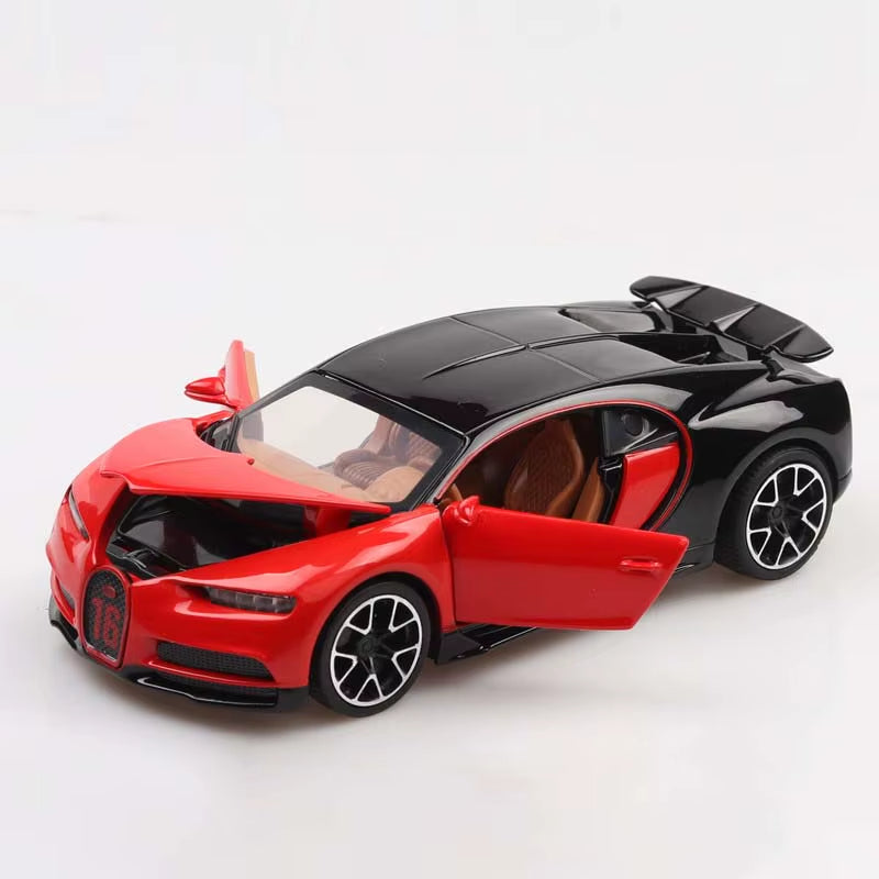 1/32 Bugatti Chiron Pull Back Alloy Sports Car Model Die Cast Toy Simulation Sound Light Super Racing Vehicle Toys