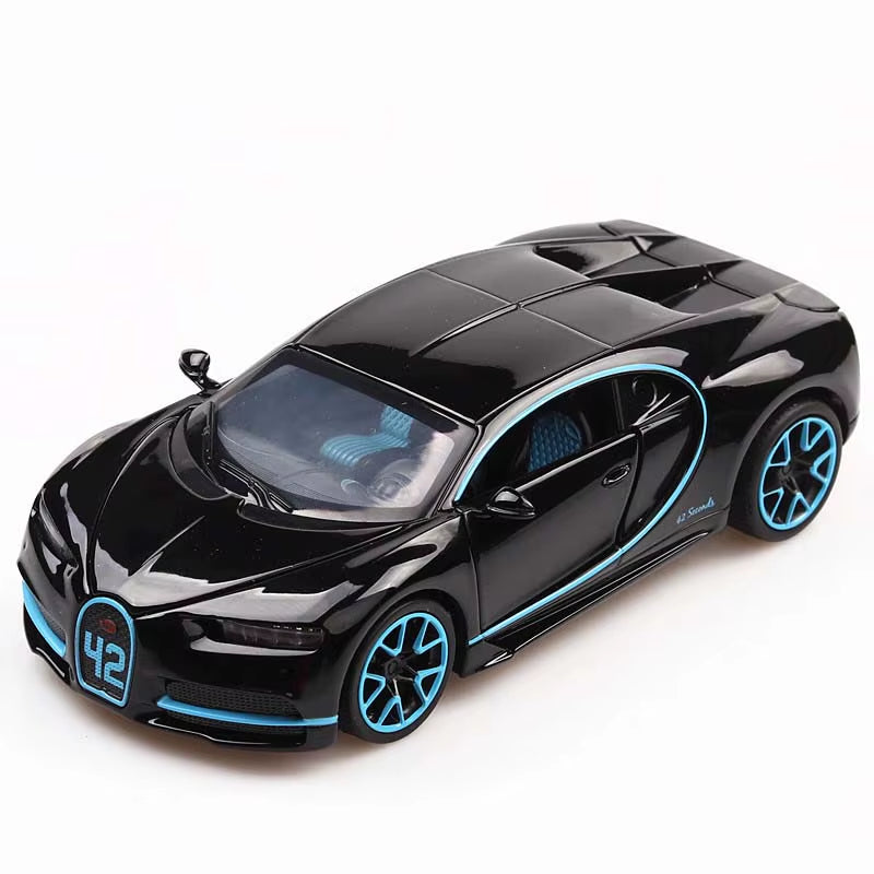 1/32 Bugatti Chiron Pull Back Alloy Sports Car Model Die Cast Toy Simulation Sound Light Super Racing Vehicle Toys