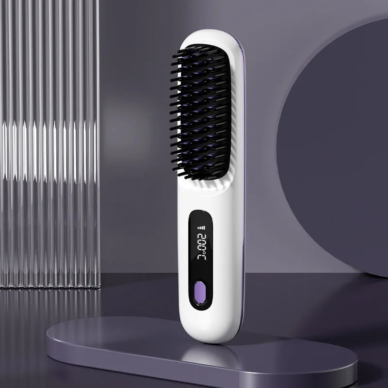 Wireless Comb Hot Selling USB Rechargeable 2500Mah Wireless Electric Iron Light Weight Hair Straighten Brush