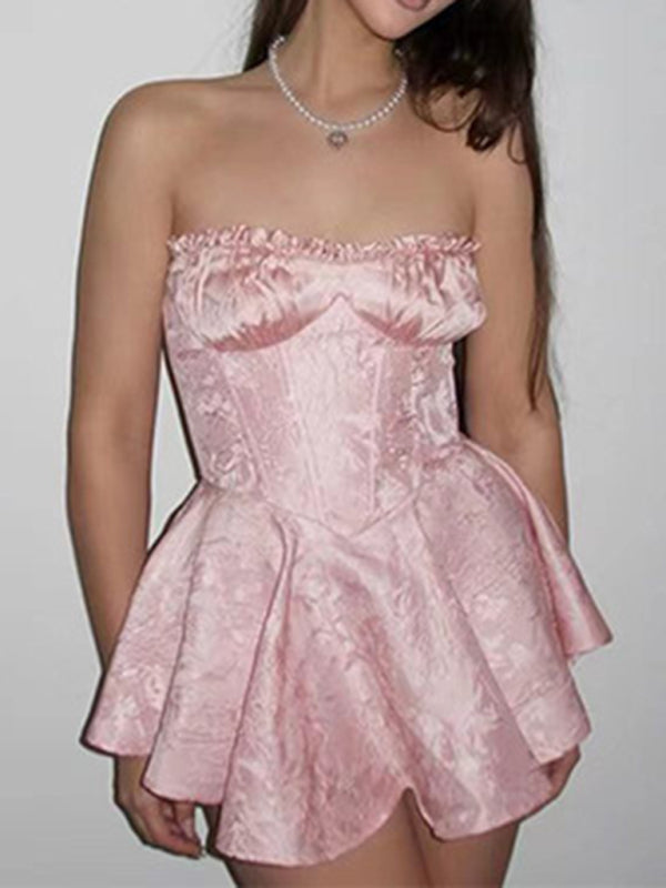 Women's new elegant and sweet short tube top dress (gloves not included)