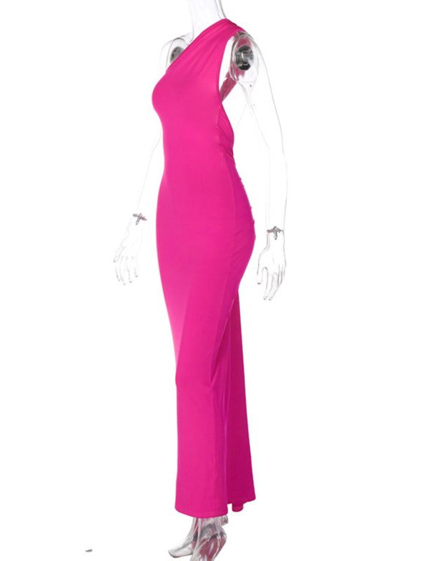 Feminine backless pleated slim fit sleeveless dress