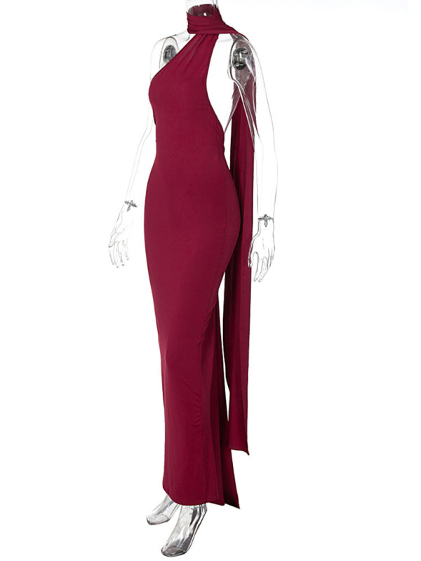 Feminine backless pleated slim fit sleeveless dress