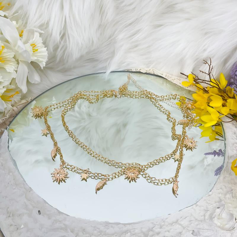 Celestial Chain Belt, Wicca Whimsical Waist, Belt, Costume Jewelry, Crescent Moon Sun Belts, Hippie Boho Belts, Vintage Witch Belt