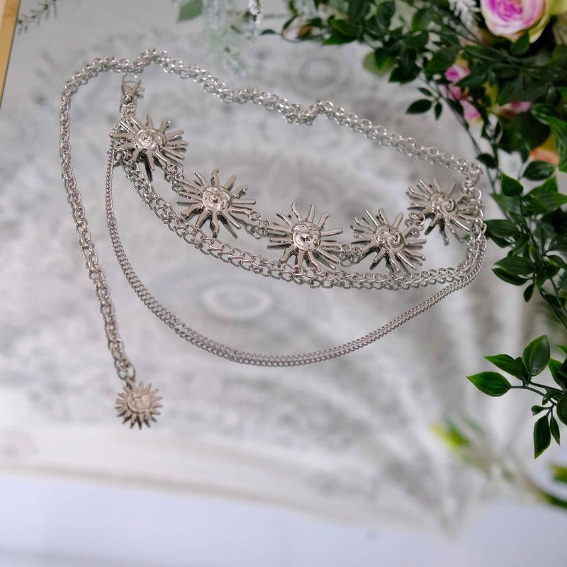 Celestial Chain Belt, Wicca Whimsical Waist, Belt, Costume Jewelry, Crescent Moon Sun Belts, Hippie Boho Belts, Vintage Witch Belt