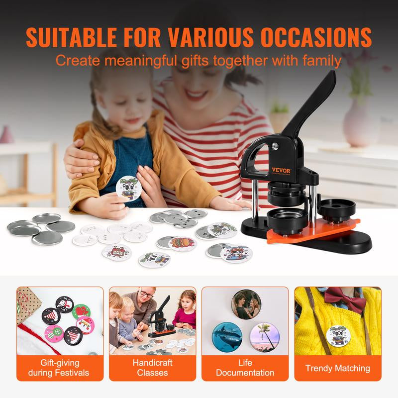 VEVOR Button Maker Machine, 2.28 Inch/58Mm Pin Maker with 100Pcs Button Parts, Ergonomic Arc Handle Punch Press Kit, Button Maker with Panda Magic Book, for Children DIY Gifts and Christmas