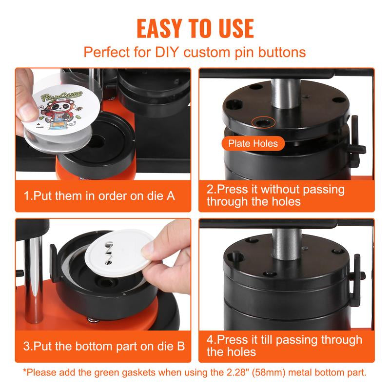 VEVOR Button Maker Machine, 2.28 Inch/58Mm Pin Maker with 100Pcs Button Parts, Ergonomic Arc Handle Punch Press Kit, Button Maker with Panda Magic Book, for Children DIY Gifts and Christmas