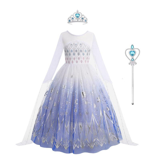 Girls Princess Costume Set Fairy Tale Dress with Crown & Magic Wand for Halloween Christmas Cosplay Parties