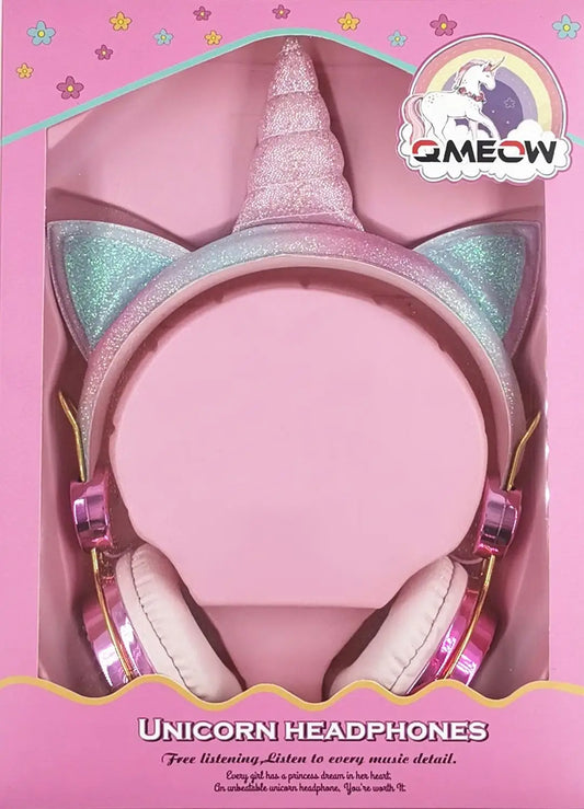 QMEOW Cute Box Unicorn Wired Headphone with Microphone Girl Daughter Music Stereo Earphone Computer Phone Headset Kids Gift