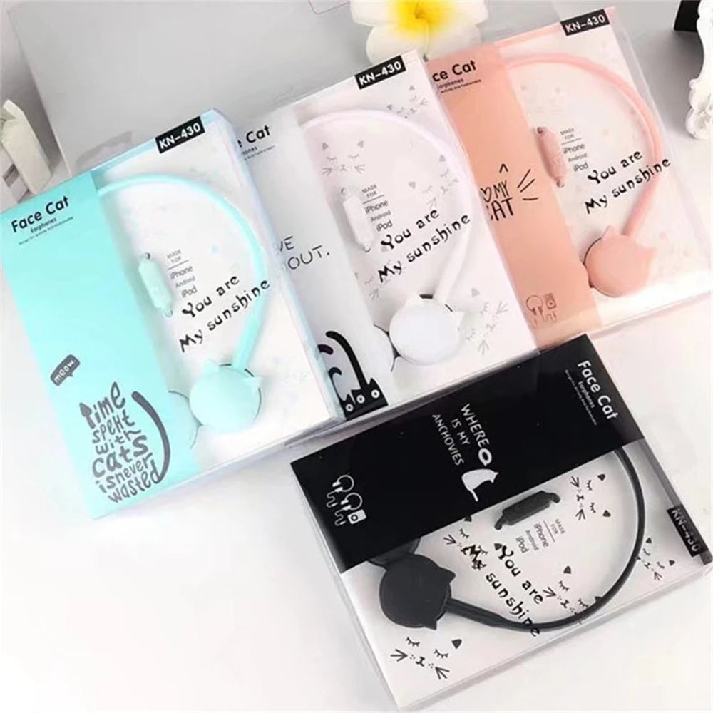 Cute Face Cat Headphones Over-Ear Music Stereo Headphone with Microphone Headset for Mobile Phone Ipod MP3 Child Students Gifts