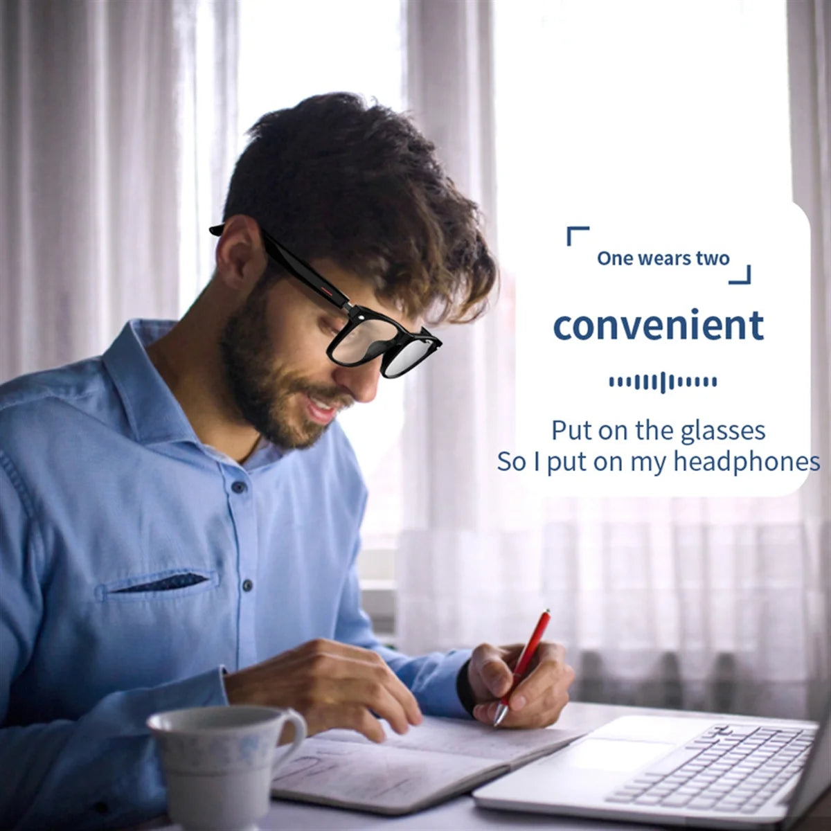 E13 Smart Glasses Wireless Bluetooth 5.0 Glasses with Headphones Hands-Free Calling Music Photograph,Black C