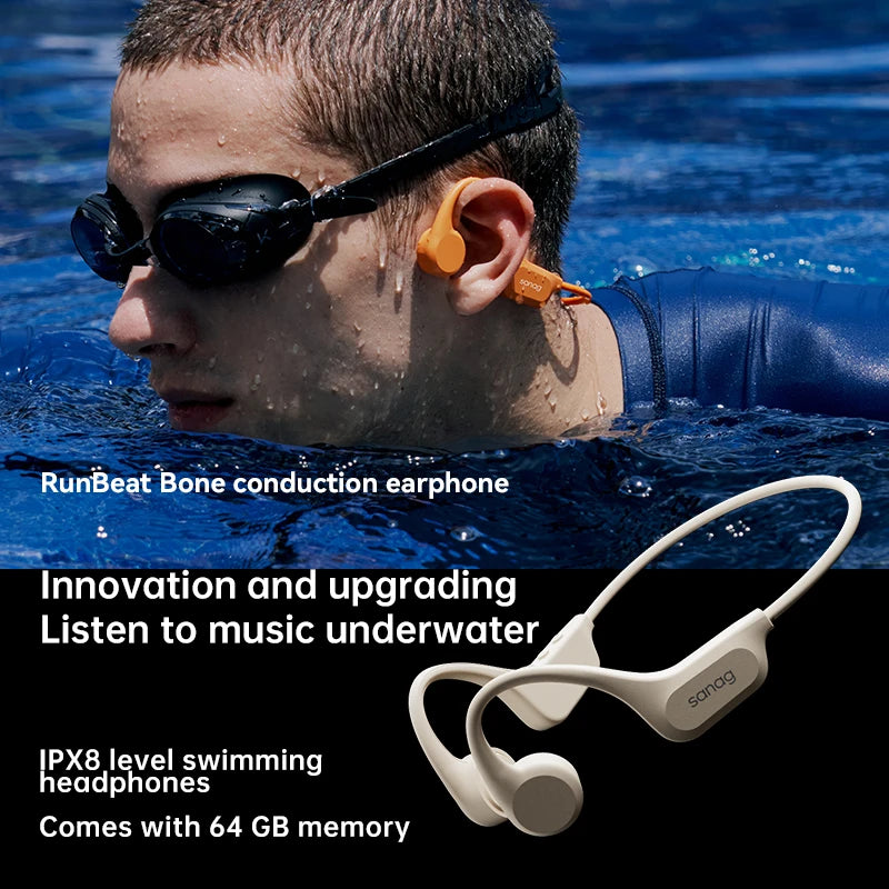 B60S True Bone Conduction Bluetooth 5.3 Wireless Earphones IPX8 Swimming Riding Headphones Flash-Sale Choice 64G Headset