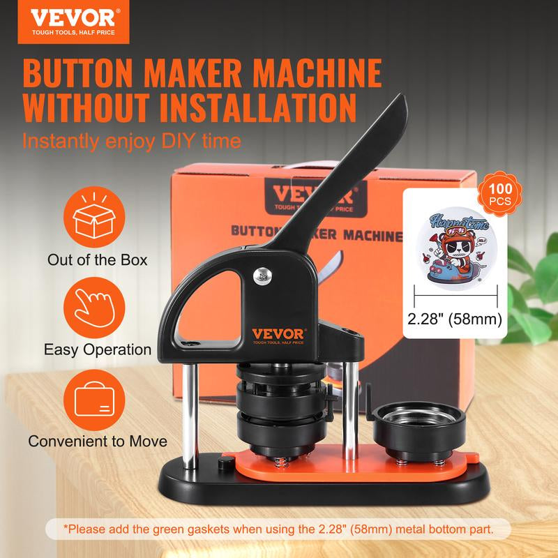 VEVOR Button Maker Machine, 2.28 Inch/58Mm Pin Maker with 100Pcs Button Parts, Ergonomic Arc Handle Punch Press Kit, Button Maker with Panda Magic Book, for Children DIY Gifts and Christmas