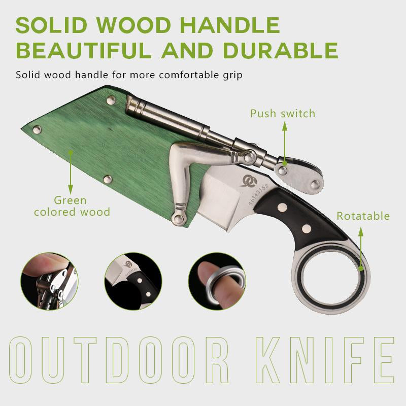 Damascus Steel Folding Knife with Wood Handle - Mechanical Magic Pocket Knife | Kitchen Peeling Tool & Unique Gift