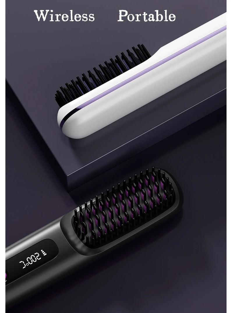 Wireless Comb Hot Selling USB Rechargeable 2500Mah Wireless Electric Iron Light Weight Hair Straighten Brush