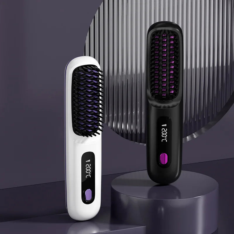 Wireless Comb Hot Selling USB Rechargeable 2500Mah Wireless Electric Iron Light Weight Hair Straighten Brush
