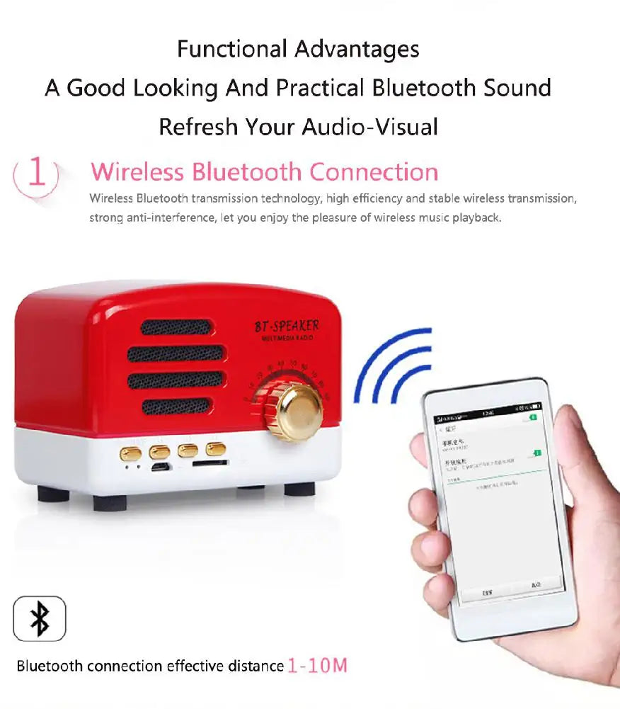 Retro Portable Bluetooth Speaker Classic Music Player Mini Wireless Bluetooth Speaker Radio USB/TF Card Soundbox Music Box
