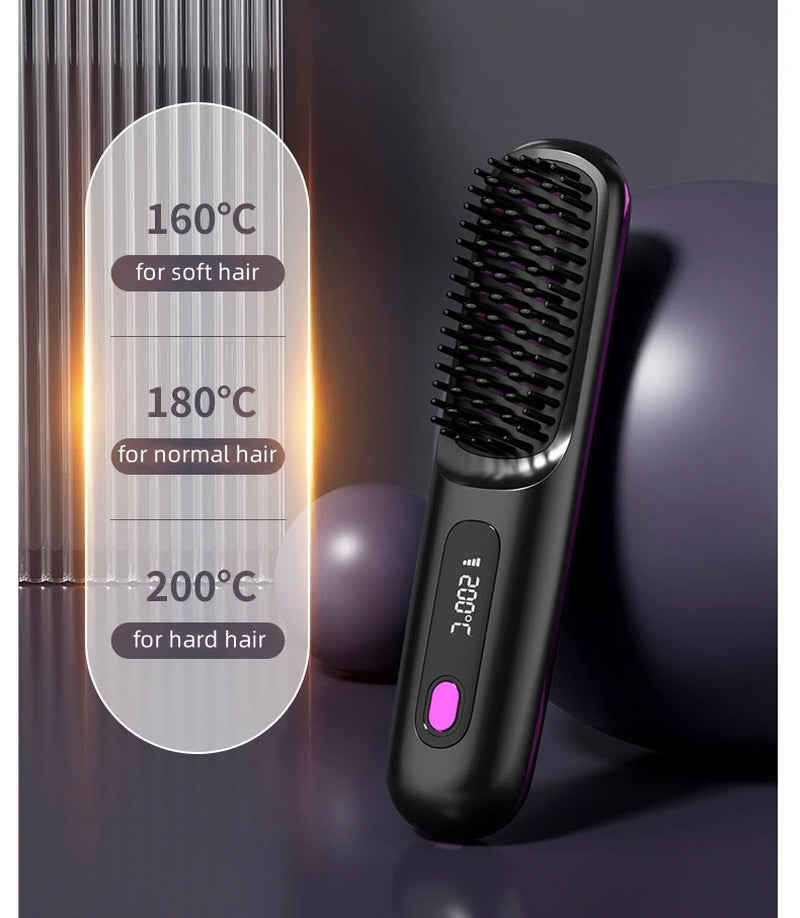 Wireless Comb Hot Selling USB Rechargeable 2500Mah Wireless Electric Iron Light Weight Hair Straighten Brush
