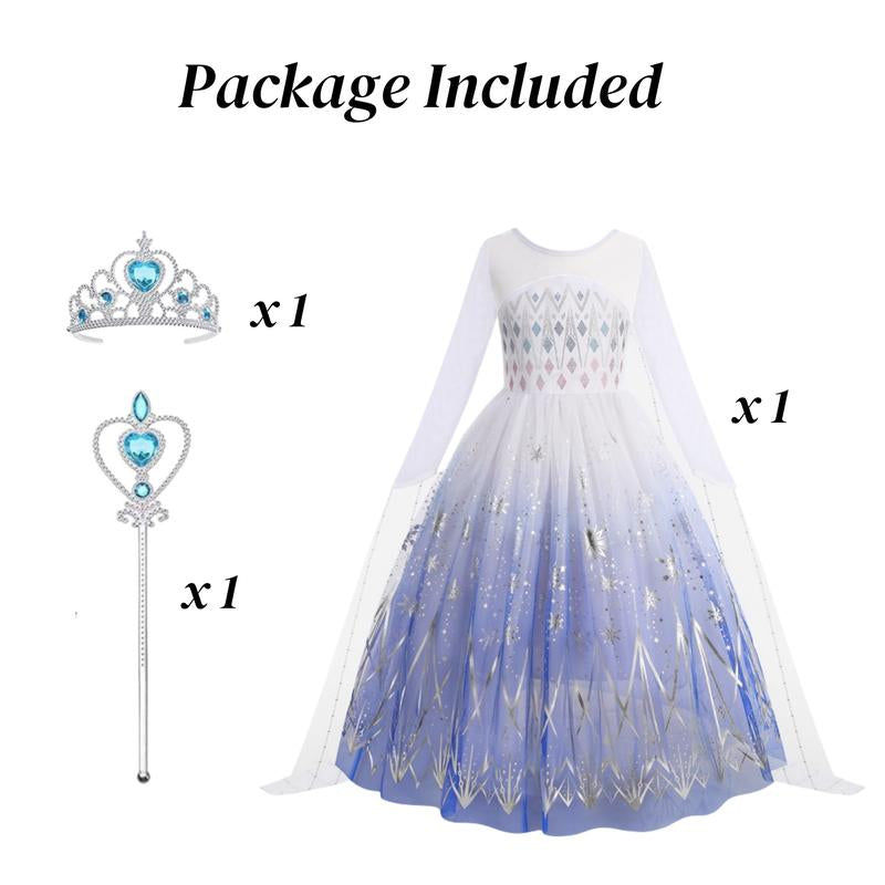 Girls Princess Costume Set Fairy Tale Dress with Crown & Magic Wand for Halloween Christmas Cosplay Parties