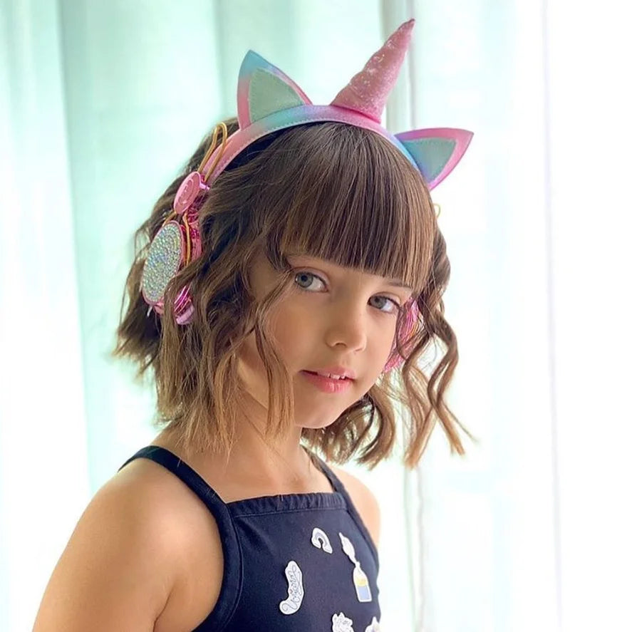 QMEOW Cute Box Unicorn Wired Headphone with Microphone Girl Daughter Music Stereo Earphone Computer Phone Headset Kids Gift