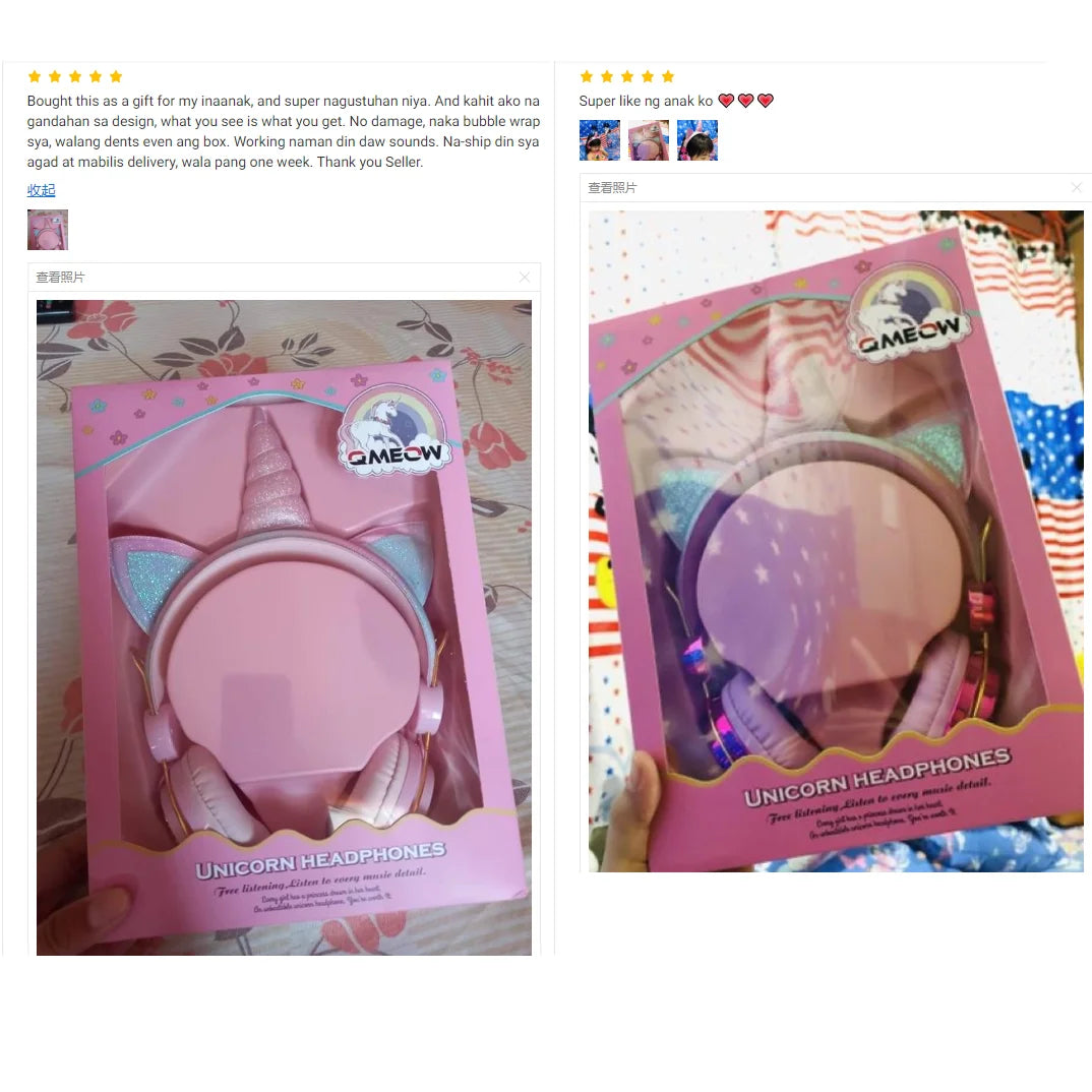 QMEOW Cute Box Unicorn Wired Headphone with Microphone Girl Daughter Music Stereo Earphone Computer Phone Headset Kids Gift