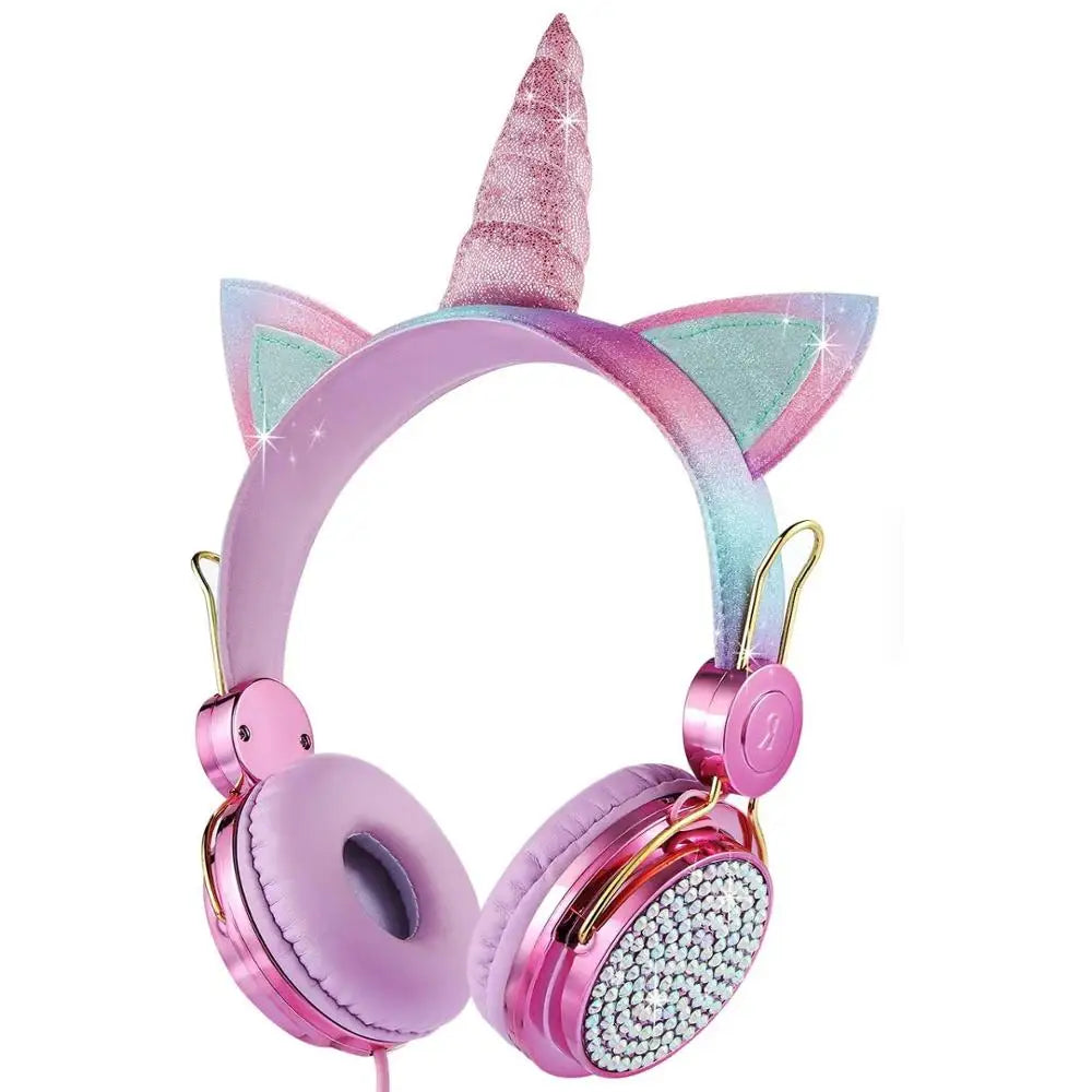 QMEOW Cute Box Unicorn Wired Headphone with Microphone Girl Daughter Music Stereo Earphone Computer Phone Headset Kids Gift