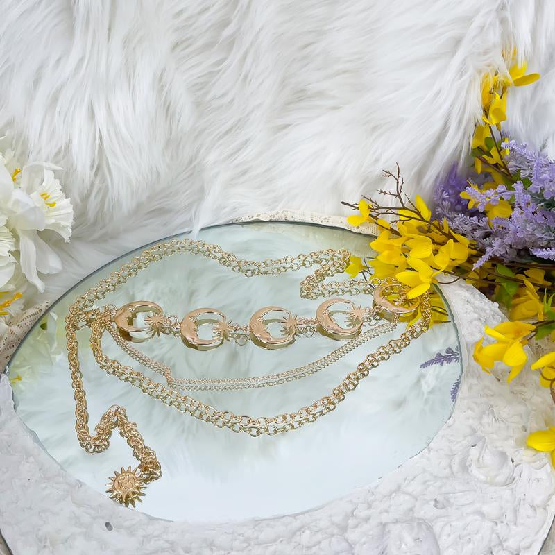 Celestial Chain Belt, Wicca Whimsical Waist, Belt, Costume Jewelry, Crescent Moon Sun Belts, Hippie Boho Belts, Vintage Witch Belt
