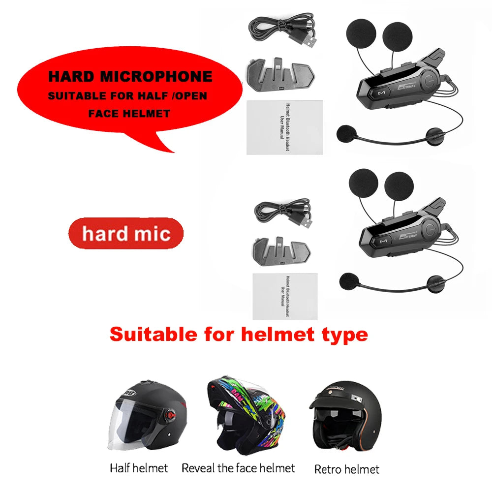 Bluetooth Motorcycle Intercom Helmet Headset for 2 Rider 1000M Intercomunicador Wireless Handsfree-Call Walkie Helmet Talkie
