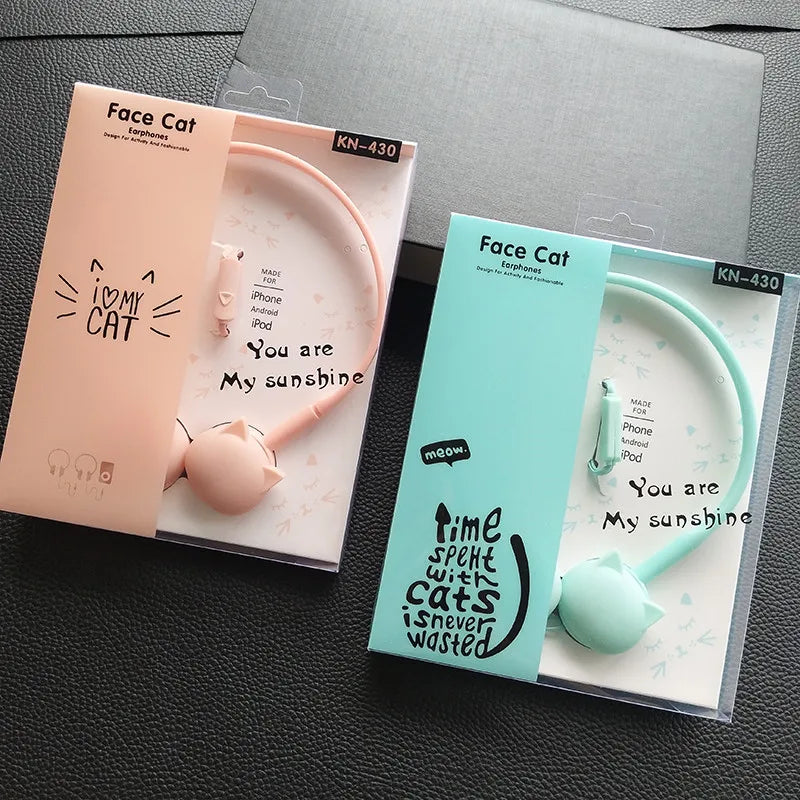 Cute Face Cat Headphones Over-Ear Music Stereo Headphone with Microphone Headset for Mobile Phone Ipod MP3 Child Students Gifts