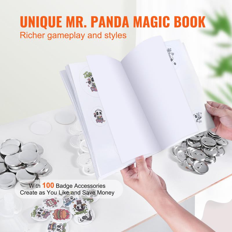 VEVOR Button Maker Machine, 2.28 Inch/58Mm Pin Maker with 100Pcs Button Parts, Ergonomic Arc Handle Punch Press Kit, Button Maker with Panda Magic Book, for Children DIY Gifts and Christmas