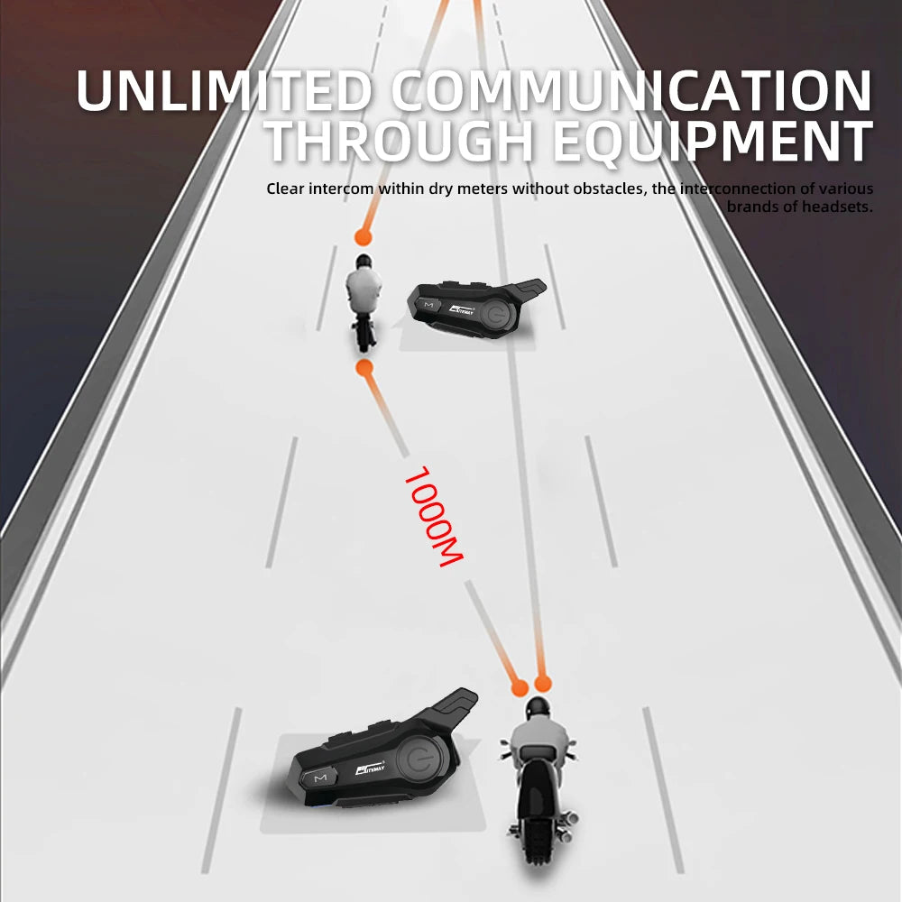 Bluetooth Motorcycle Intercom Helmet Headset for 2 Rider 1000M Intercomunicador Wireless Handsfree-Call Walkie Helmet Talkie