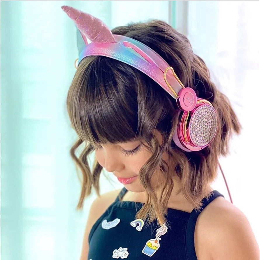 QMEOW Cute Box Unicorn Wired Headphone with Microphone Girl Daughter Music Stereo Earphone Computer Phone Headset Kids Gift