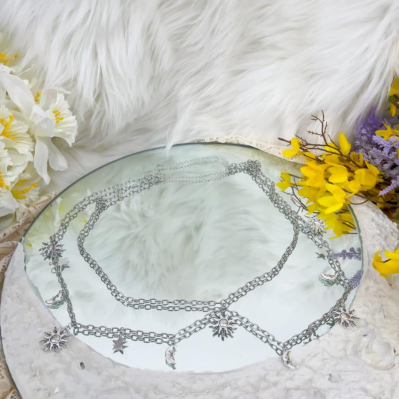 Celestial Chain Belt, Wicca Whimsical Waist, Belt, Costume Jewelry, Crescent Moon Sun Belts, Hippie Boho Belts, Vintage Witch Belt