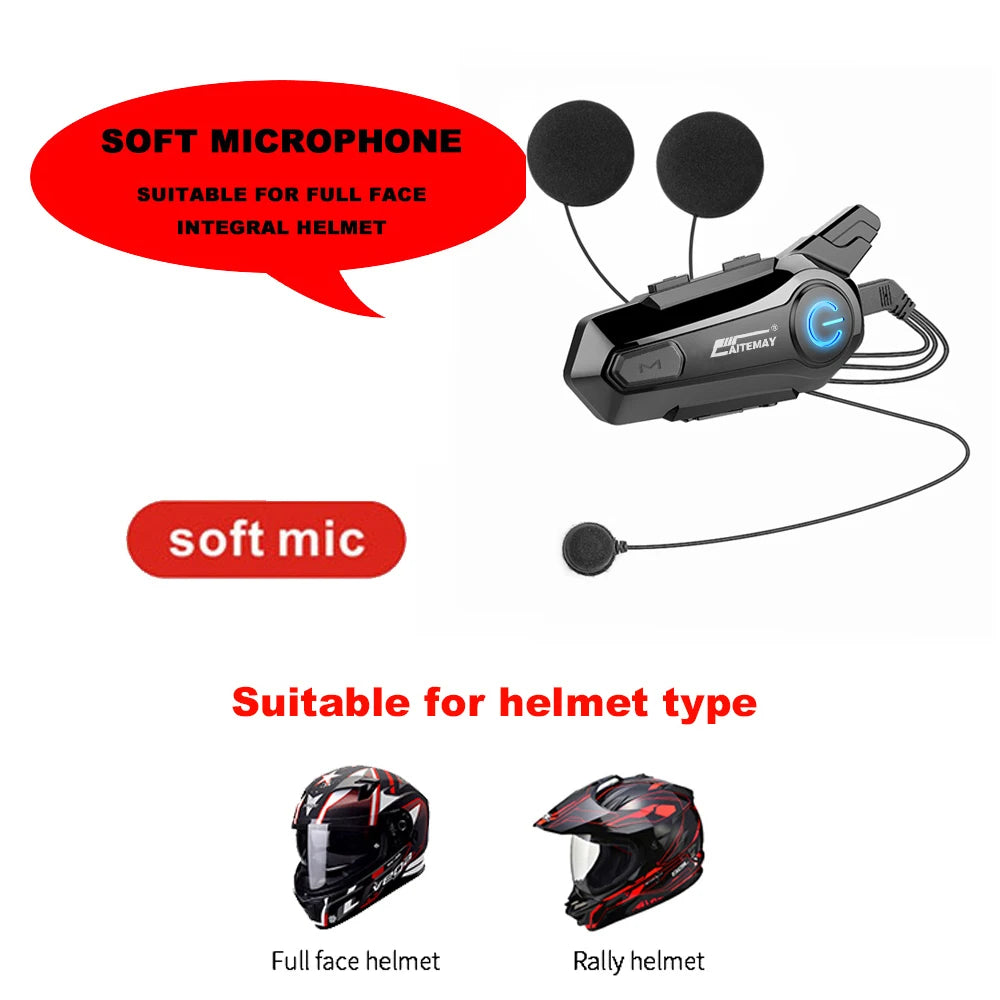 Bluetooth Motorcycle Intercom Helmet Headset for 2 Rider 1000M Intercomunicador Wireless Handsfree-Call Walkie Helmet Talkie
