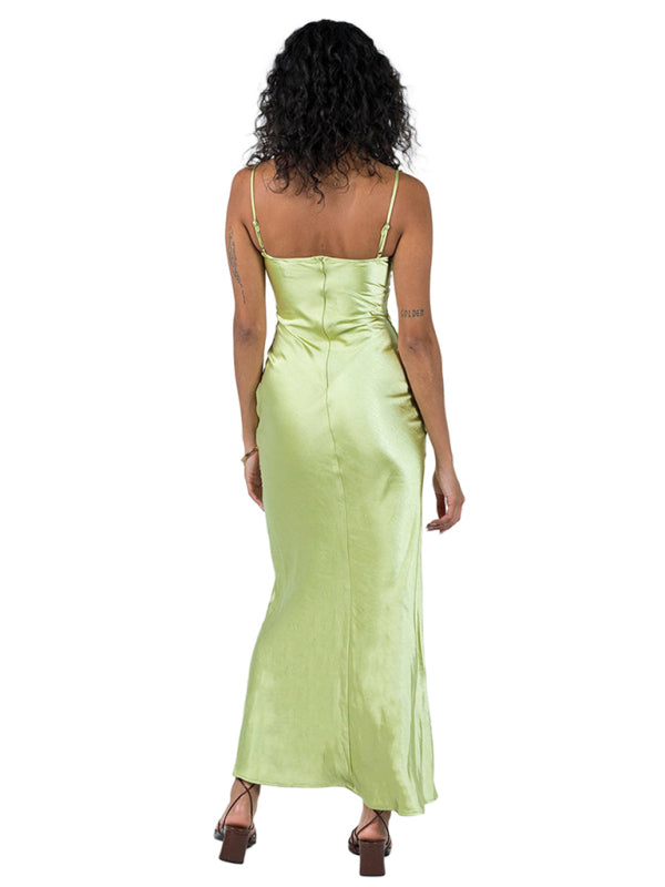 Fashion Sexy Embroidered Lace Camisole Solid Color Long Dress