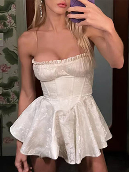 Women's new elegant and sweet short tube top dress (gloves not included)