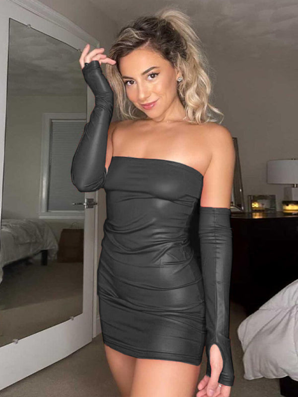 New sexy PU tube top waist bag hip sleeve women's dress