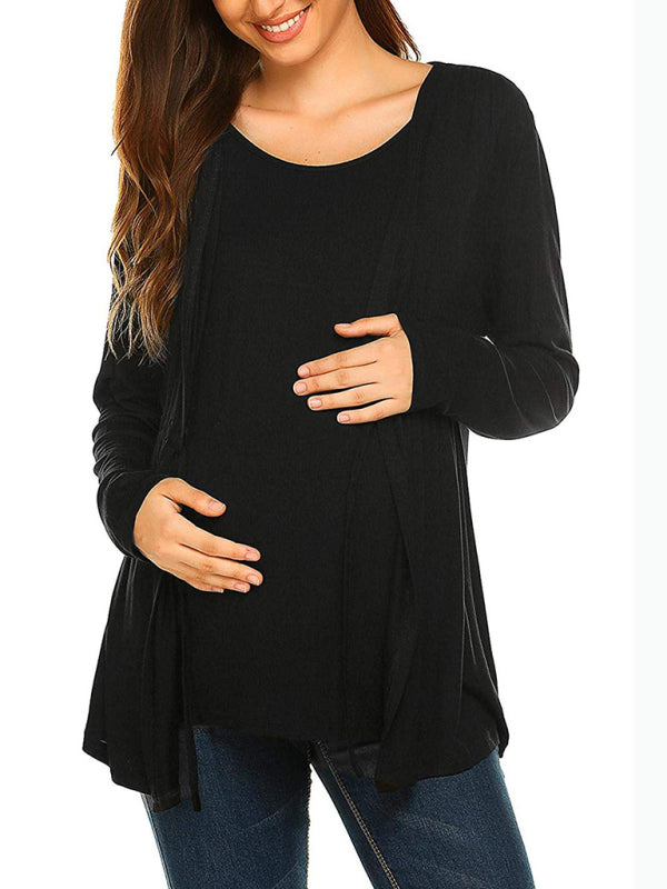 Women's Solid Color Petal Front Waist Tie Maternity Nursing Top